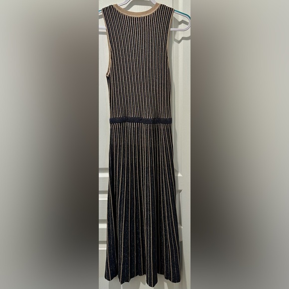 Banana Republic Sleeveless Metallic Stripes A-line Midi Sweater Dress Navy/Gold - Picture 6 of 12